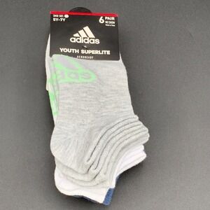 Adidas Youth Superlite No Show Socks 6-Pack L 5Y-7Y Aeroready Blue Gray White